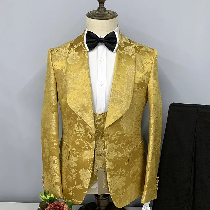 2024 Suit Men's Dress Pattern Banquet Wedding Groom Three-piece Men's Suit European Size   Men Clothing