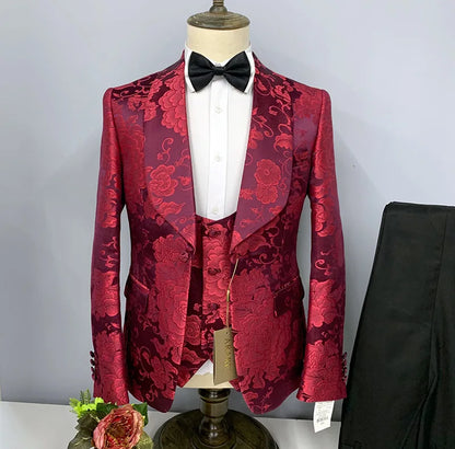 2024 Suit Men's Dress Pattern Banquet Wedding Groom Three-piece Men's Suit European Size   Men Clothing