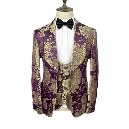 2024 Suit Men's Dress Pattern Banquet Wedding Groom Three-piece Men's Suit European Size   Men Clothing