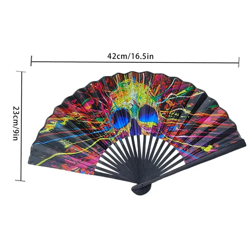 23cm Classics Folding Fan Hand Fans Rainbow Print Black Bamboo Bone Fan Cooling Handheld Fan Festival Performance Dance Gift