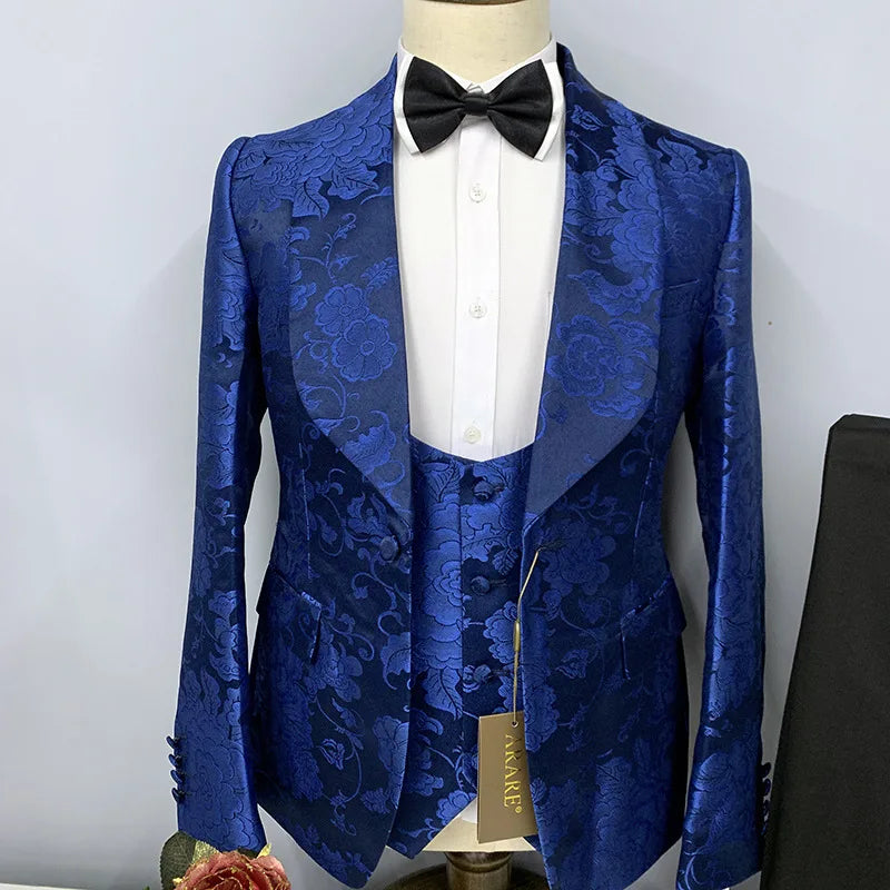 2024 Suit Men's Dress Pattern Banquet Wedding Groom Three-piece Men's Suit European Size   Men Clothing