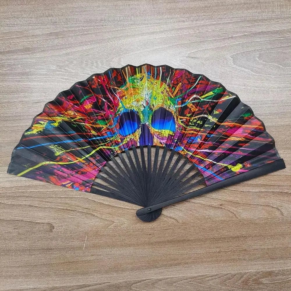 23cm Classics Folding Fan Hand Fans Rainbow Print Black Bamboo Bone Fan Cooling Handheld Fan Festival Performance Dance Gift