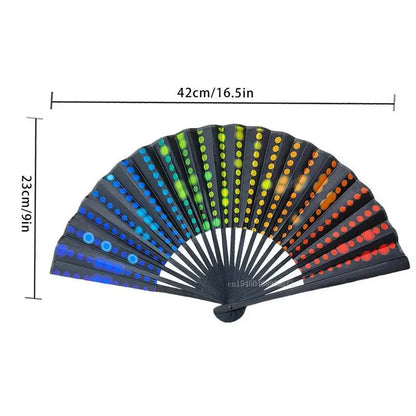 23cm Classics Folding Fan Hand Fans Rainbow Print Black Bamboo Bone Fan Cooling Handheld Fan Festival Performance Dance Gift